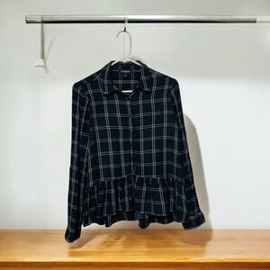 Express Blue Button Down Shirt ruffled bottom Small